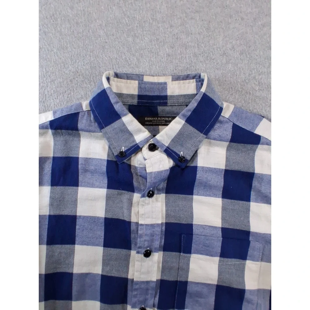 Banana Republic Flannel Shirt Mens Small Blue Buffalo Check Slim Fit Button Down